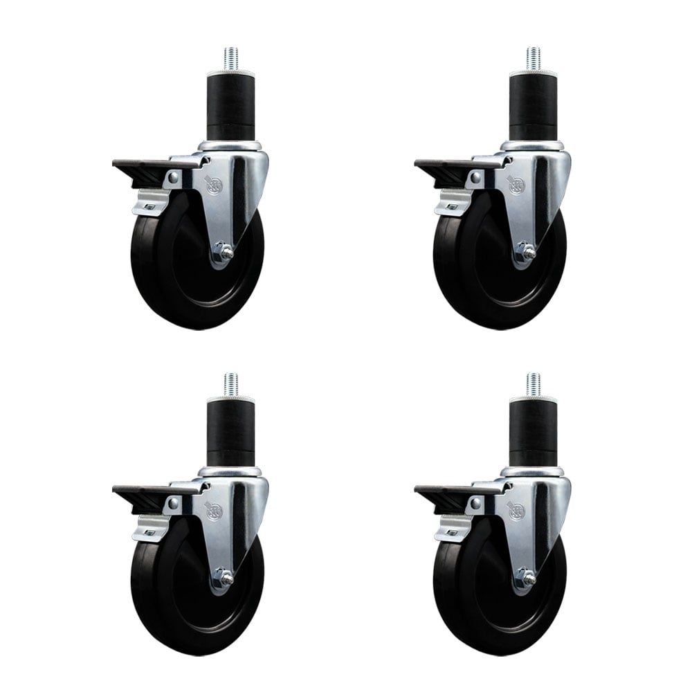 SCC-EX20S514-HRS-PLB-134-4 Hard Rubber Swivel Expanding Stem Caster with 5 x 1.25 in. Black Wheels & 1.75 in. Stems - Set of 4