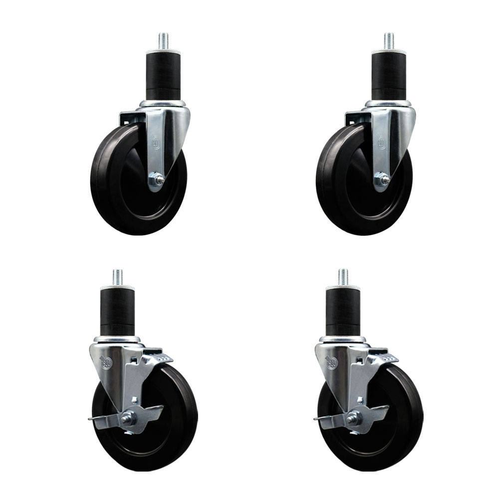 SCC-EX20S514-HRS-2-TLB-2-134 Hard Rubber Swivel Expanding Stem Caster with 5 x 1.25 in. Black Wheels & 1.75 in. Stems - Set of 4