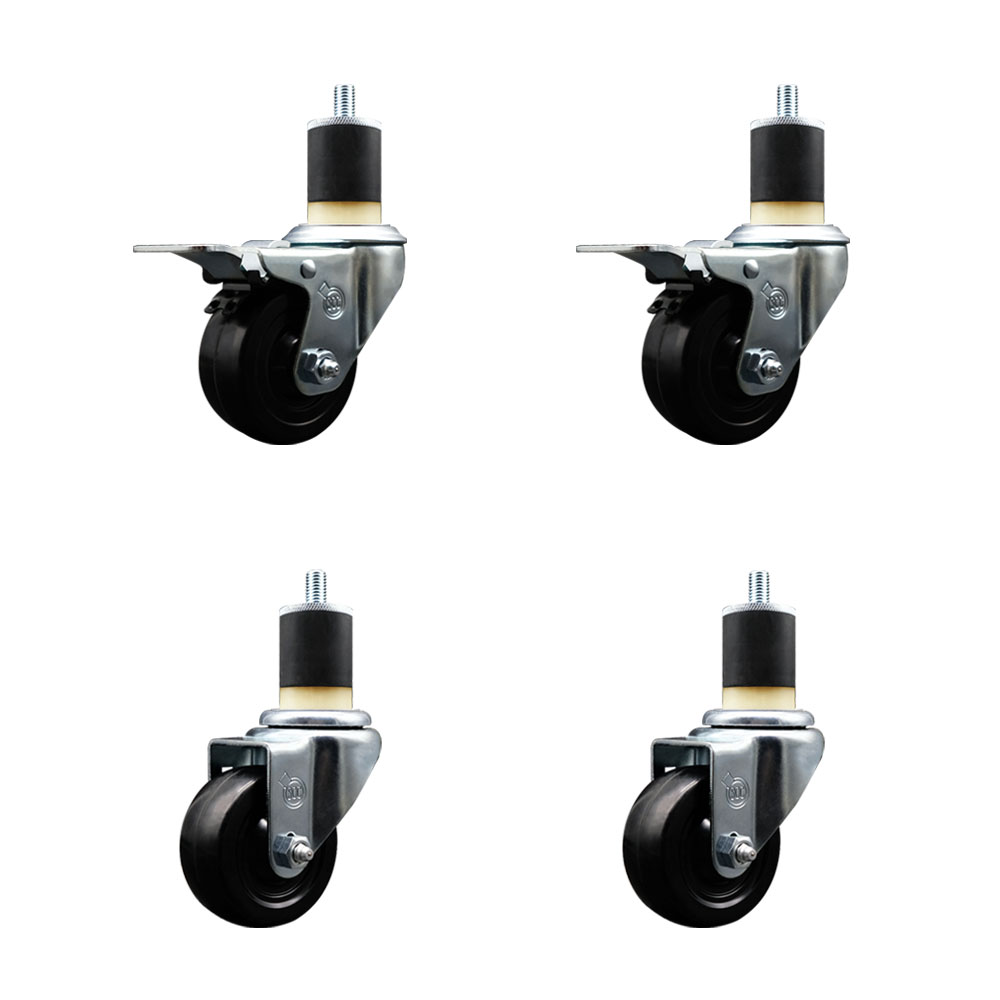 SCC-EXTTL20S314-HRS-2-S-2-178 Hard Rubber Swivel Expanding Stem Caster with 3 x 1.25 in. Black Wheels & 1.87 in. Stems - Set of 4