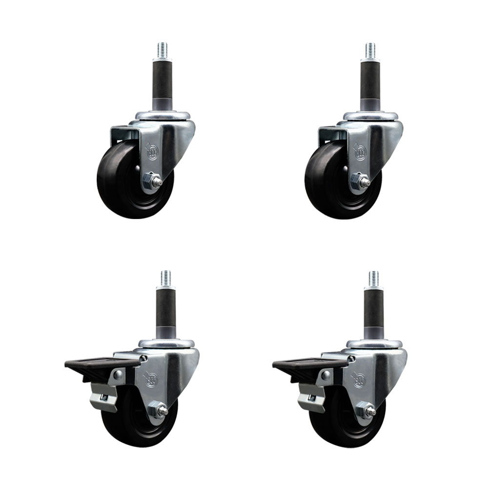 SCC-EX20S314-HRS-2-PLB-2-1 Hard Rubber Swivel Expanding Stem Caster with 3 x 1.25 in. Black Wheels & 1 in. Stems - Set of 4