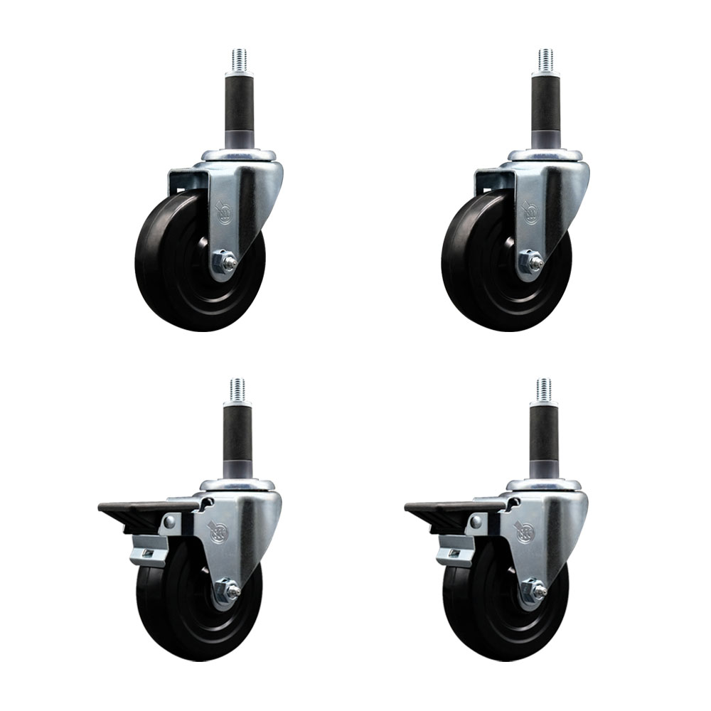 SCC-EX20S414-HRS-2-PLB-2-1 Hard Rubber Swivel Expanding Stem Caster with 4 x 1.25 in. Black Wheels & 1 in. Stems - Set of 4