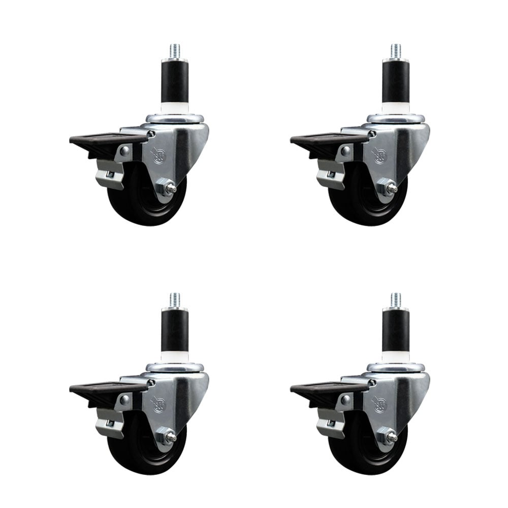 SCC-EX20S314-HRS-PLB-138-4 Hard Rubber Swivel Expanding Stem Caster with 3 x 1.25 in. Black Wheels & 1.38 in. Stems - Set of 4