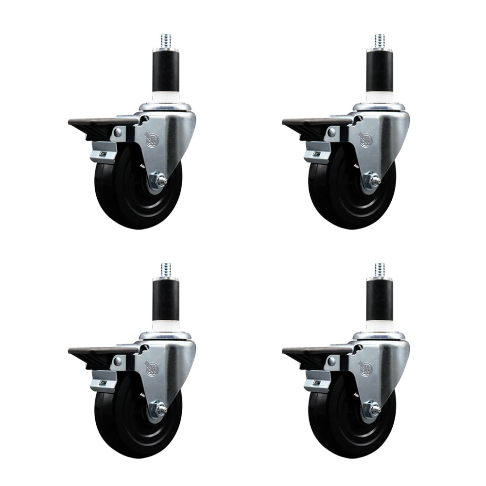 SCC-EX20S414-HRS-PLB-138-4 Hard Rubber Swivel Expanding Stem Caster with 4 x 1.25 in. Black Wheels & 1.38 in. Stems - Set of 4