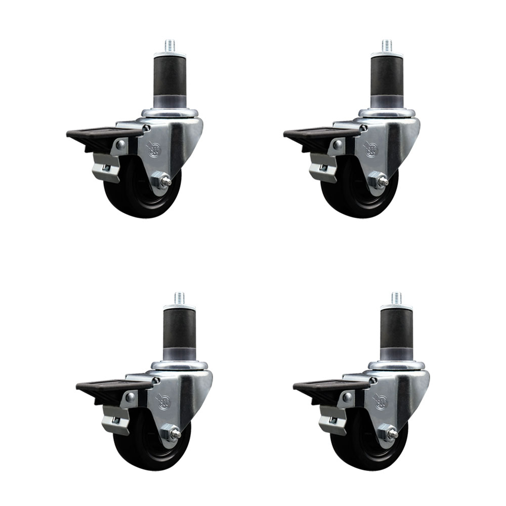SCC-EX20S314-HRS-PLB-158-4 Hard Rubber Swivel Expanding Stem Caster with 3 x 1.25 in. Black Wheels & 1.63 in. Stems - Set of 4