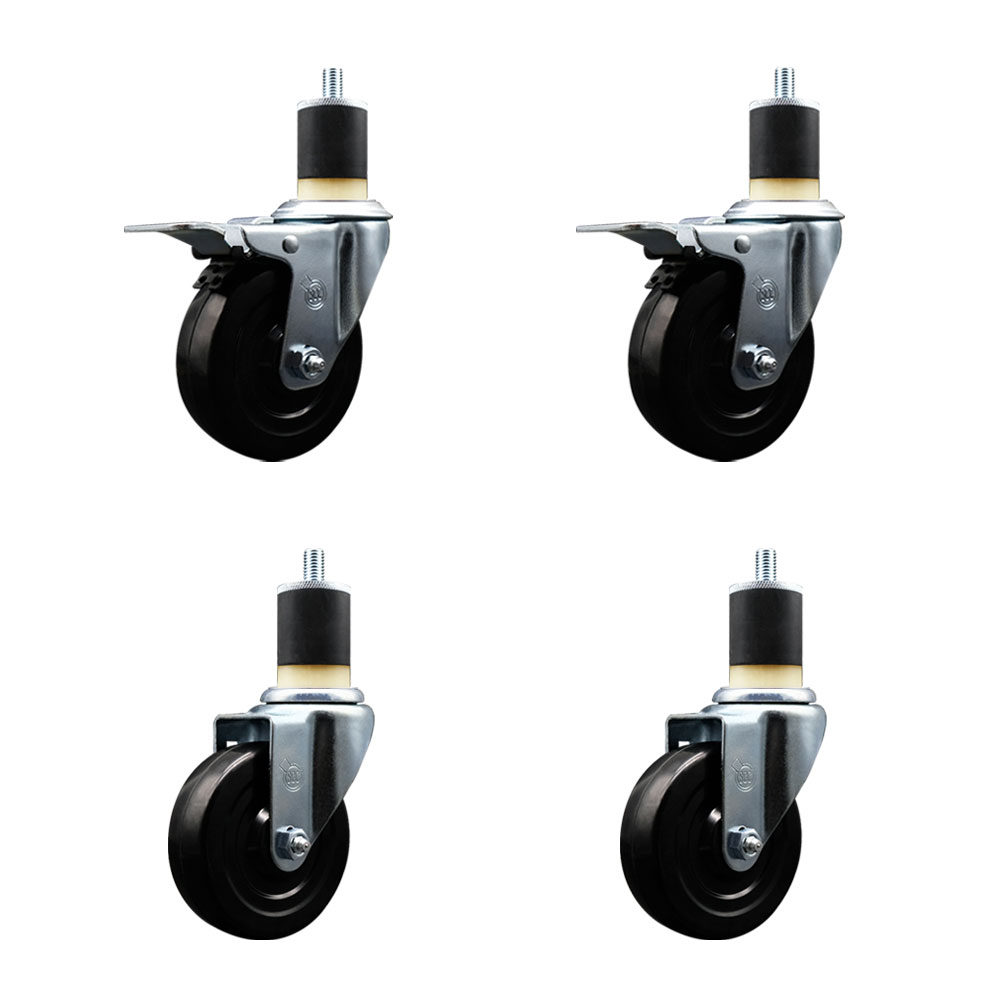 SCC-EXTTL20S414-HRS-2-S-2-178 Hard Rubber Swivel Expanding Stem Caster with 4 x 1.25 in. Black Wheels & 1.87 in. Stems - Set of 4