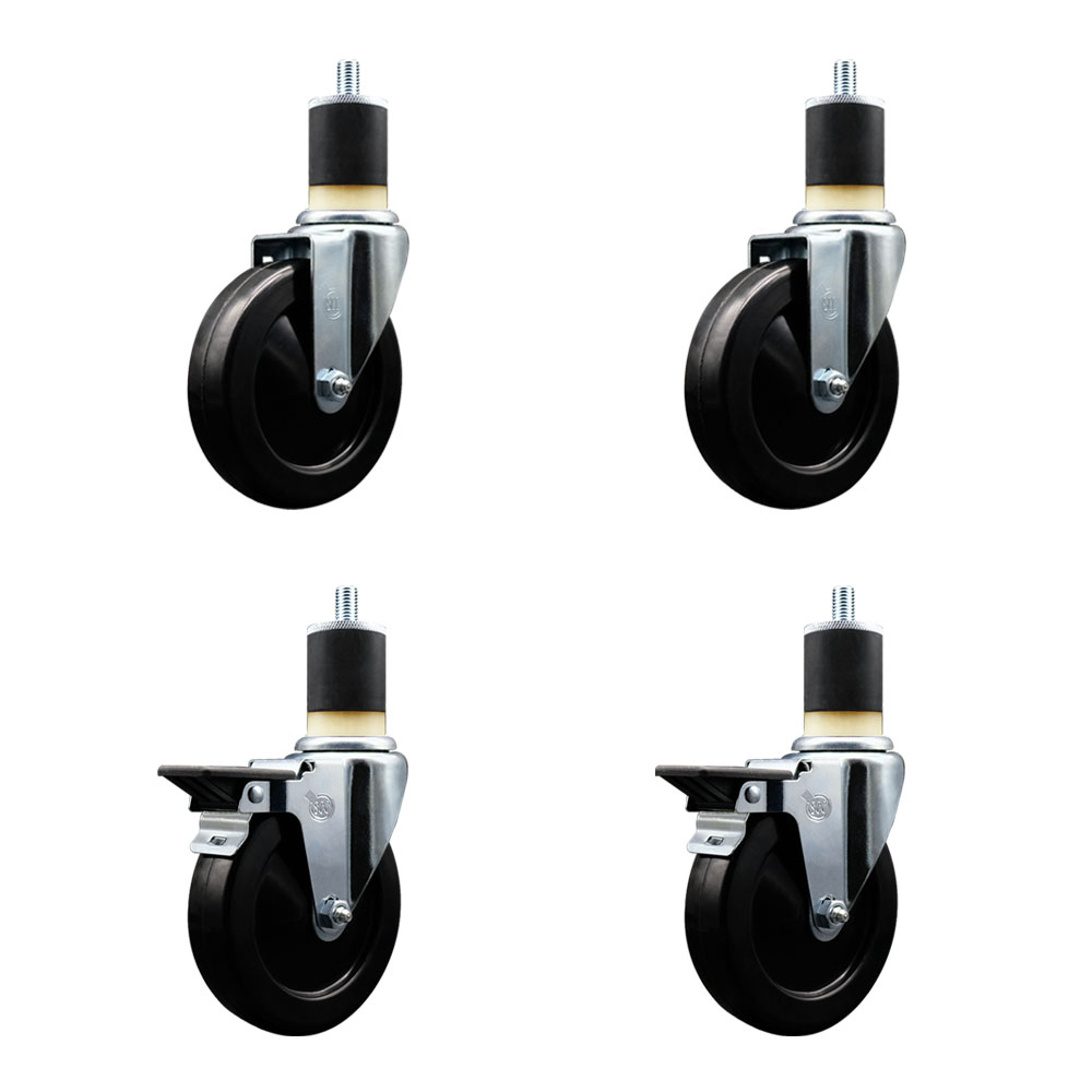 SCC-EX20S514-HRS-2-PLB-2-178 Hard Rubber Swivel Expanding Stem Caster with 5 x 1.25 in. Black Wheels & 1.87 in. Stems - Set of 4