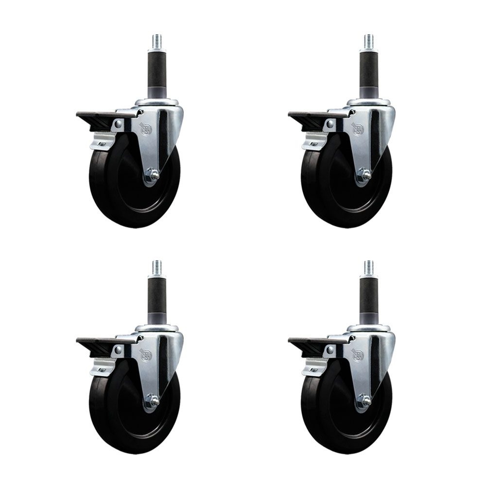 SCC-EX20S514-HRS-PLB-1-4 Hard Rubber Swivel Expanding Stem Caster with 5 x 1.25 in. Black Wheels & 1 in. Stems - Set of 4