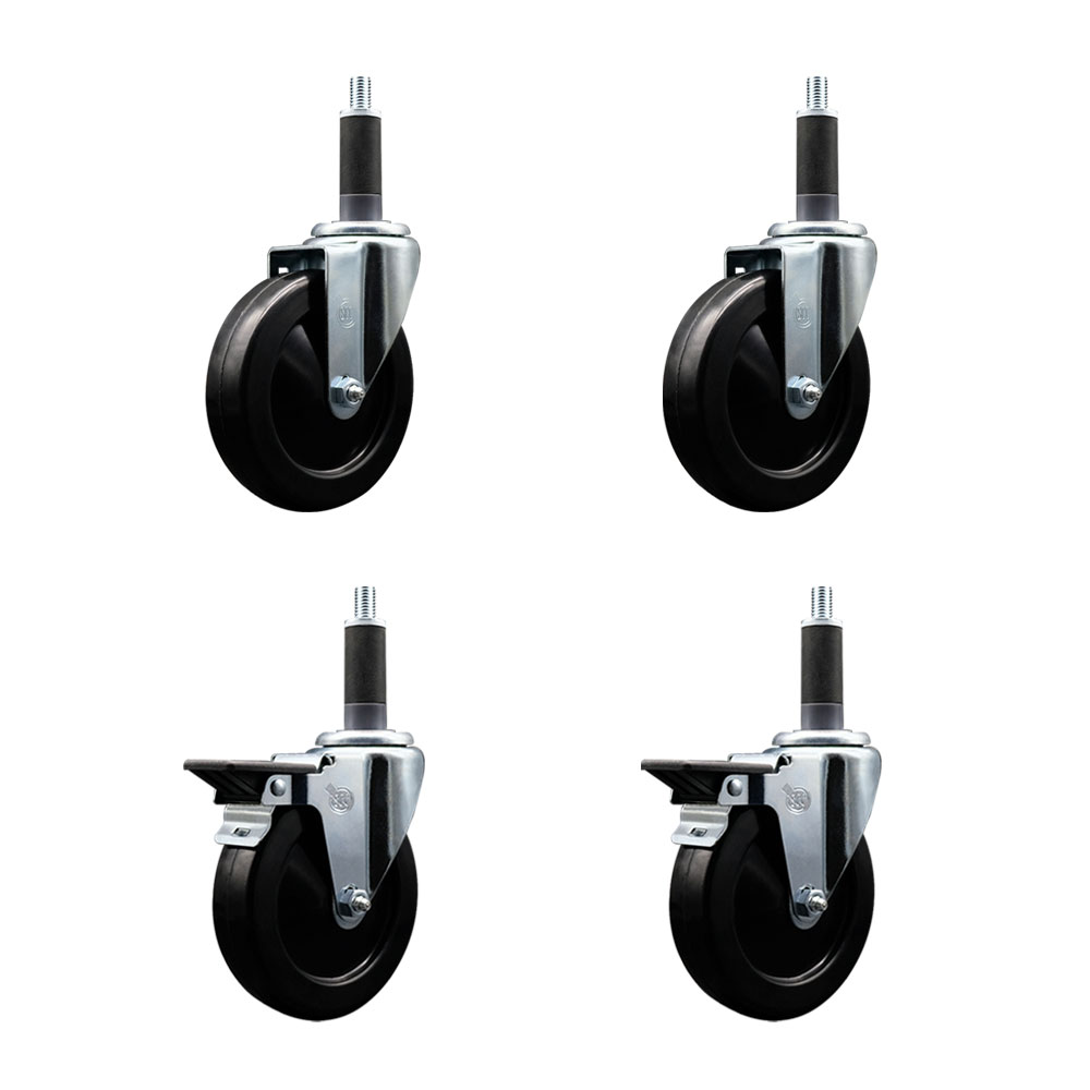 SCC-EX20S514-HRS-2-PLB-2-1 Hard Rubber Swivel Expanding Stem Caster with 5 x 1.25 in. Black Wheels & 1 in. Stems - Set of 4