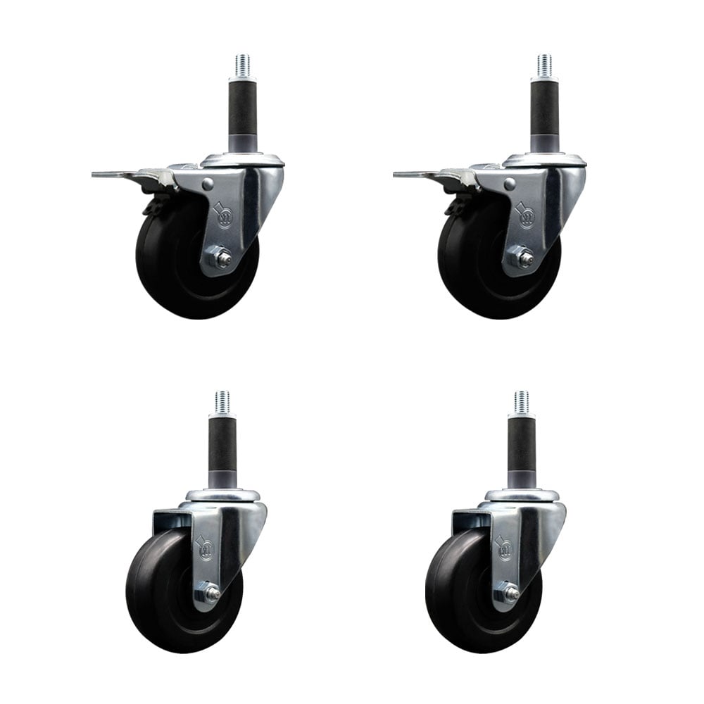 SCC-SSEXTTL20S3514-HRS-2-S-2-1 Stainless Steel Hard Rubber Swivel Expanding Stem Caster with 3.5 x 1.25 in. Black Wheels & 1 in. Stems - Set of 4