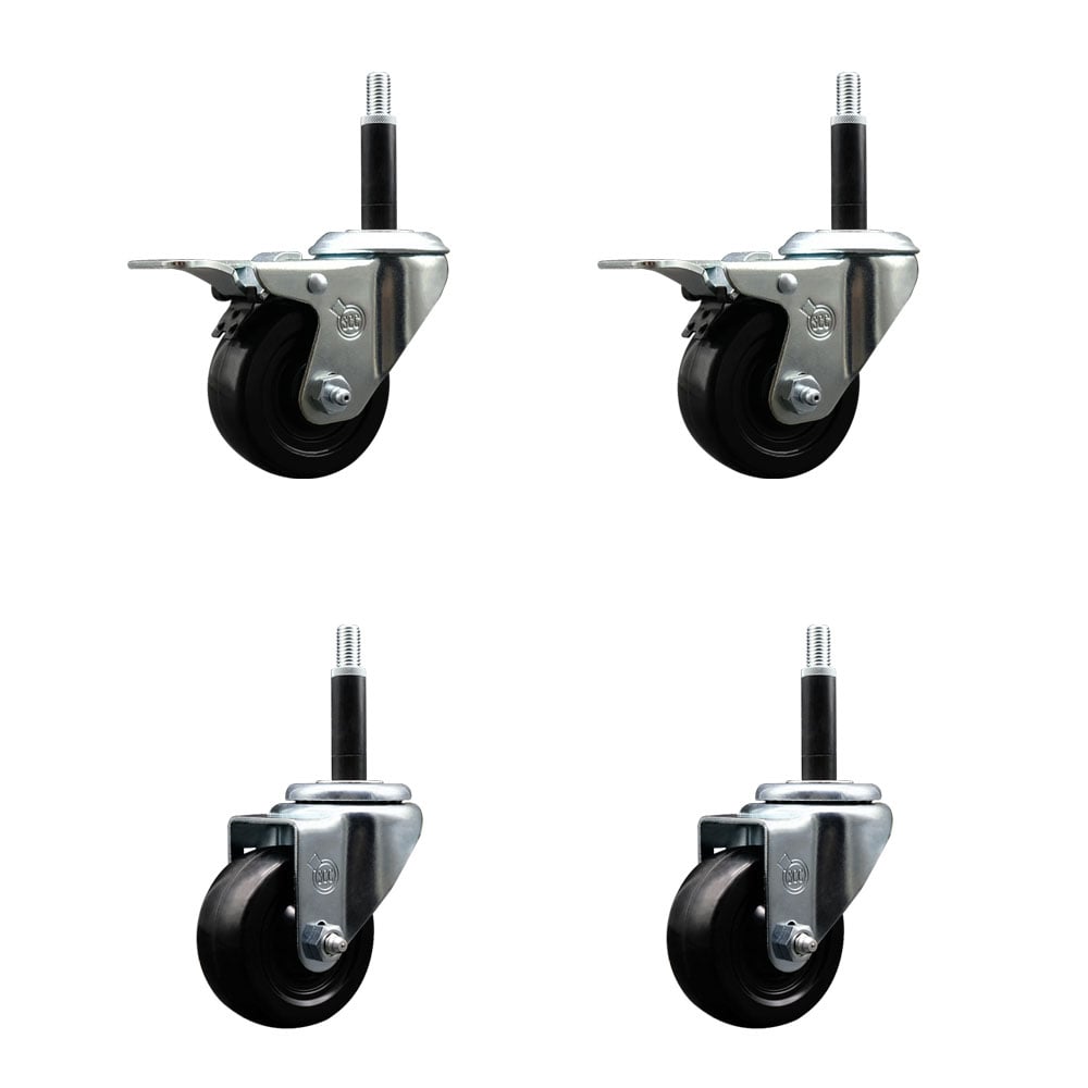 SCC-EXTTL20S314-HRS-2-S-2-34 Hard Rubber Swivel Expanding Stem Caster with 3 x 1.25 in. Black Wheels & 0.75 in. Stems - Set of 4