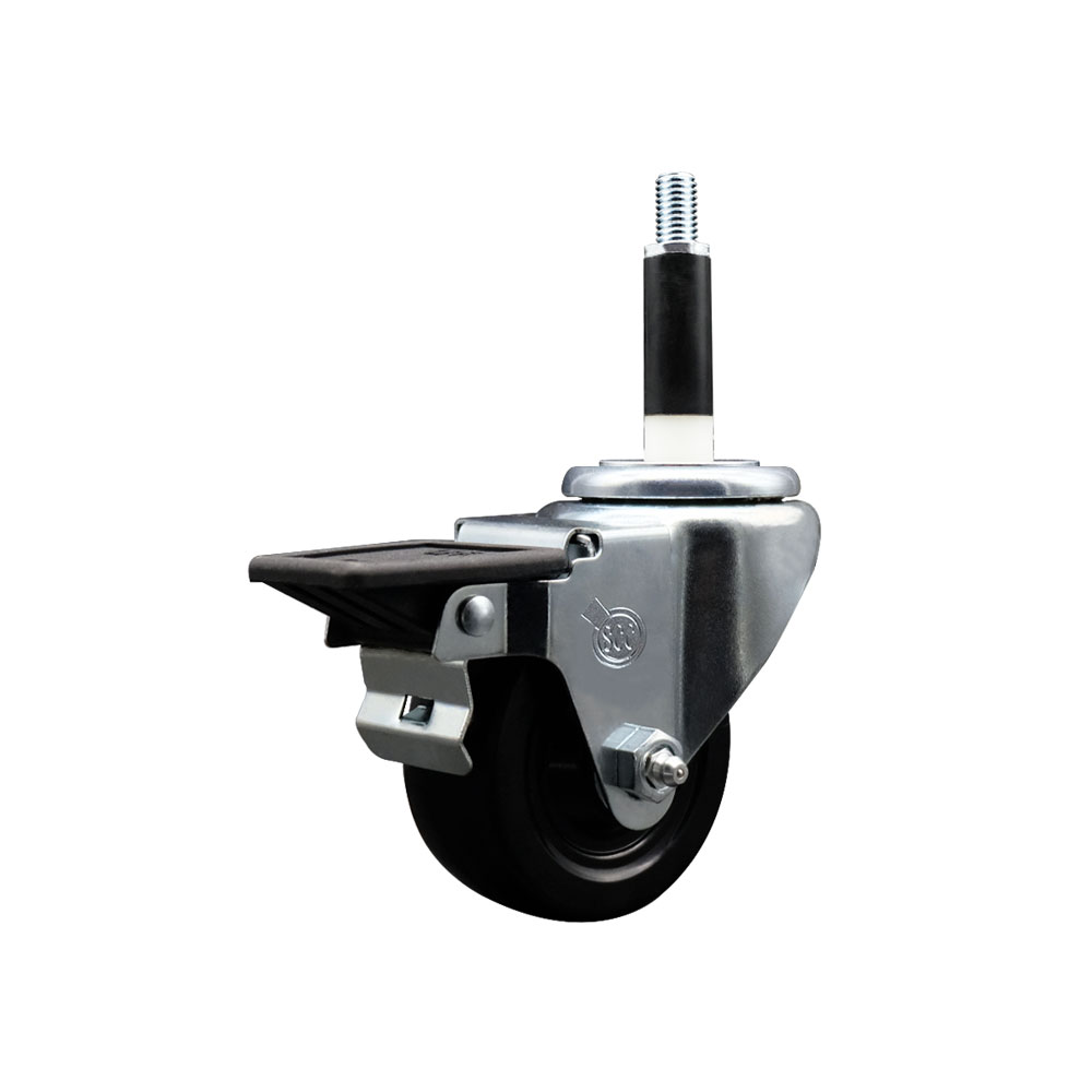 SCC-EX20S314-HRS-PLB-78 Hard Rubber Swivel Expanding Stem Caster with 3 x 1.25 in. Black Wheel & 0.87 in. Stem & Posi Locking Brake