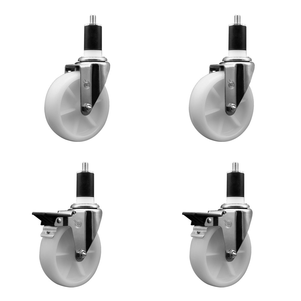 SCC-EX20S514-NYS-2-PLB-2-112 Nylon Swivel Expanding Stem Caster with 5 in. White Wheels & 1.5 in. Stems - Set of 4