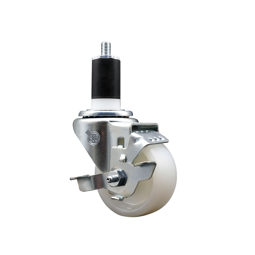 SCC-SSEX20S314-NYS-TLB-112 Stainless Steel Nylon Expanding Stem Swivel Caster with 3 in. White Wheel & 1.5 in. Stem & Top Locking Brake