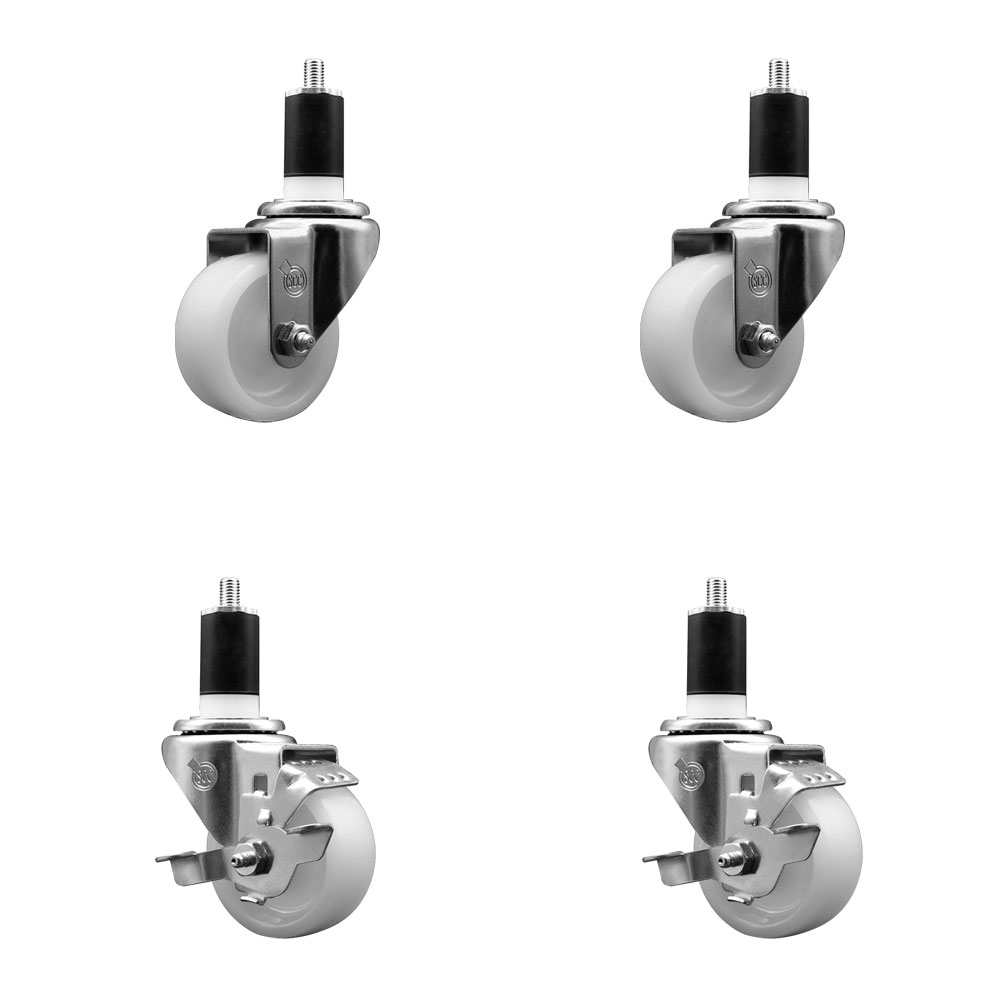 SCC-SSEX20S314-NYS-2-TLB-2-112 Stainless Steel Nylon Swivel Expanding Stem Caster with 3 in. White Wheels & 1.5 in. Stems - Set of 4