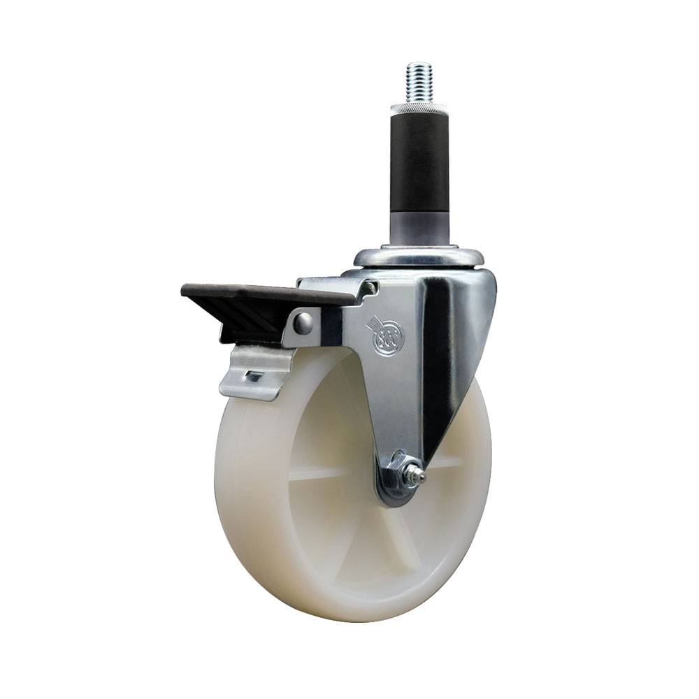 SCC-EX20S514-NYS-PLB-118 Nylon Expanding Stem Swivel Caster with 5 in. White Wheel & 1.13 in. Stem & Posi Locking Brake