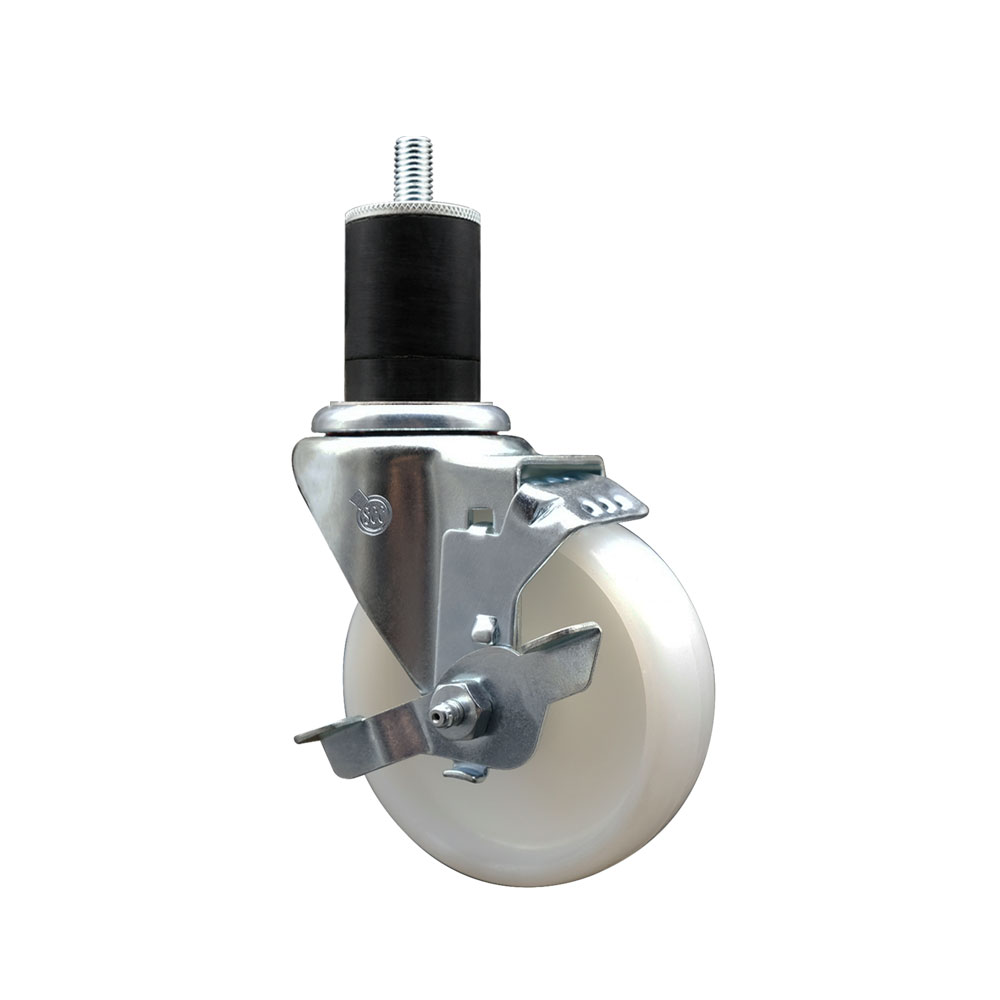 SCC-SSEX20S414-NYS-TLB-134 Stainless Steel Nylon Expanding Stem Swivel Caster with 4 in. White Wheel & 1.75 in. Stem & Top Locking Brake