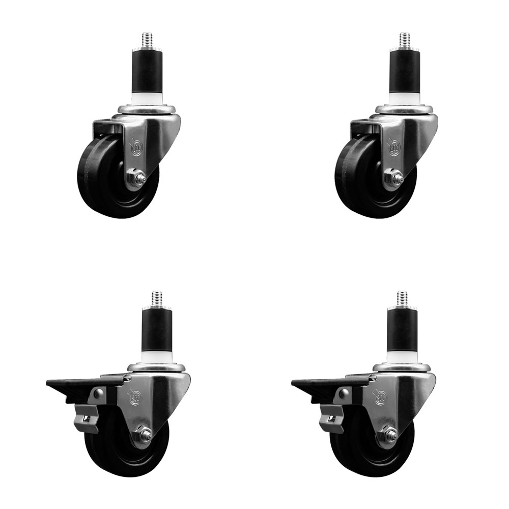 SCC-EX20S314-PHR-2-PLB-2-112 Phenolic Swivel Expanding Stem Caster with Roller Bearings 3 x 1.25 in. Black Wheels & 1.5 in. Stems - Set of 4