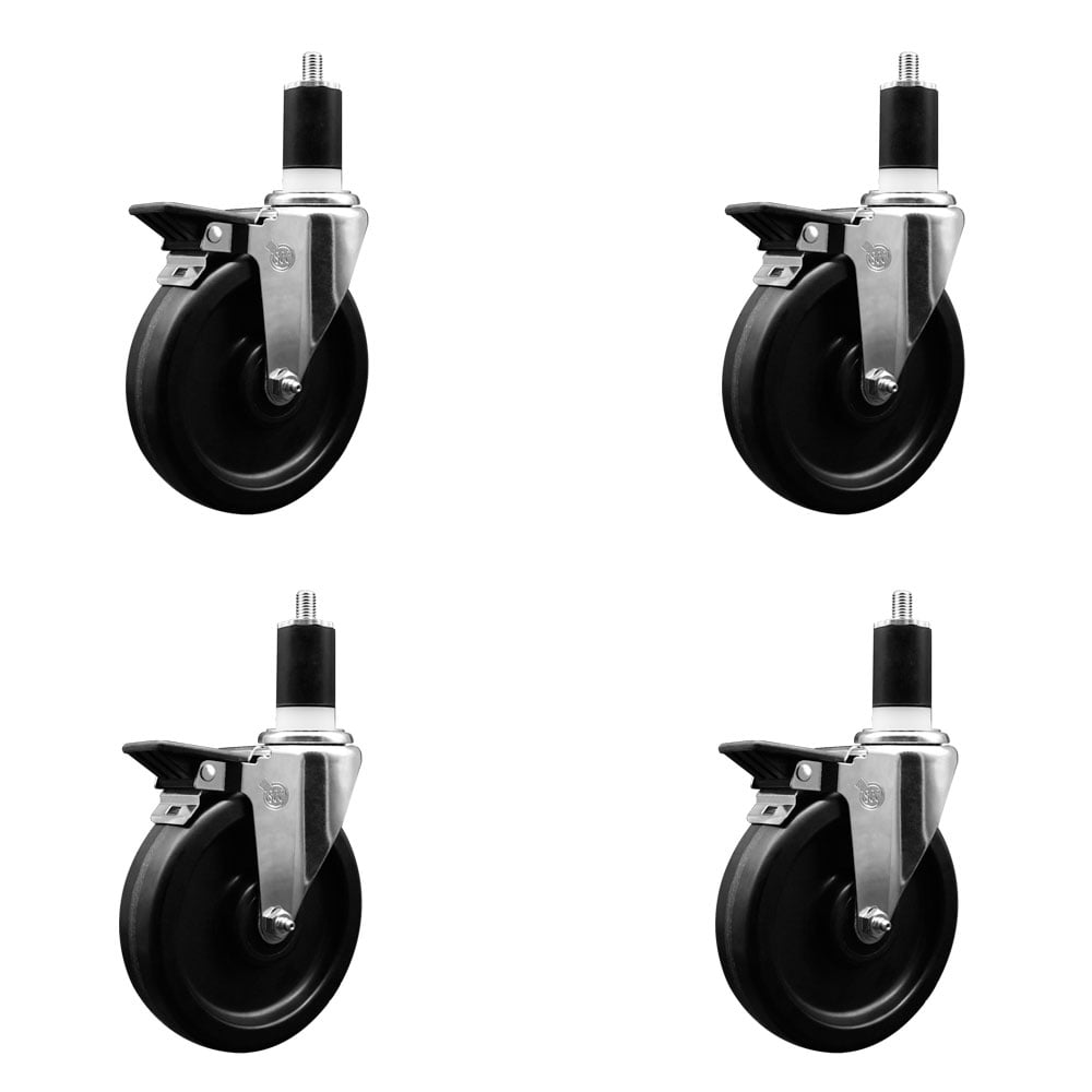 SCC-EX20S615-PHR-PLB-112-4 Phenolic Swivel Expanding Stem Caster with Roller Bearings 6 x 1.5 in. Black Wheels & 1.5 in. Stems - Set of 4
