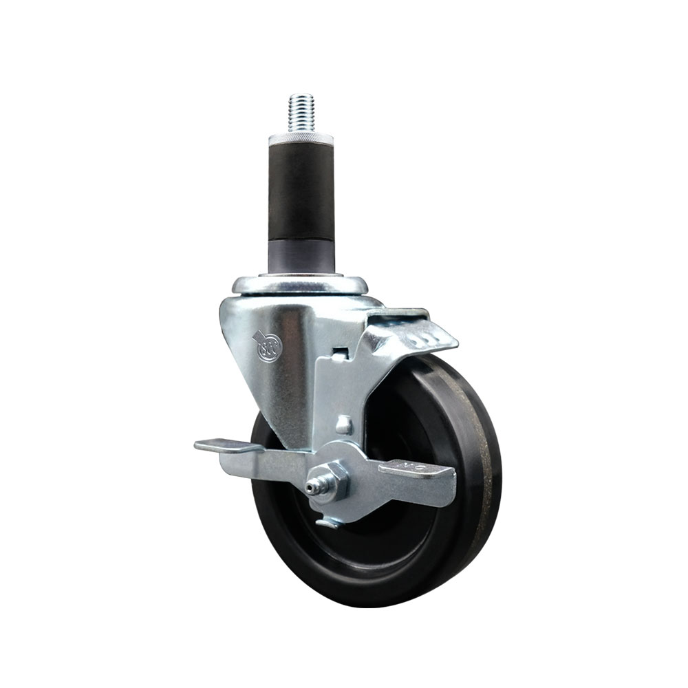 SCC-EX20S414-PHR-TLB-114 Phenolic Swivel Expanding Stem Caster with Roller Bearing 4 x 1.25 in. Black Wheel & 1.25 in. Stem & Top Locking Brake