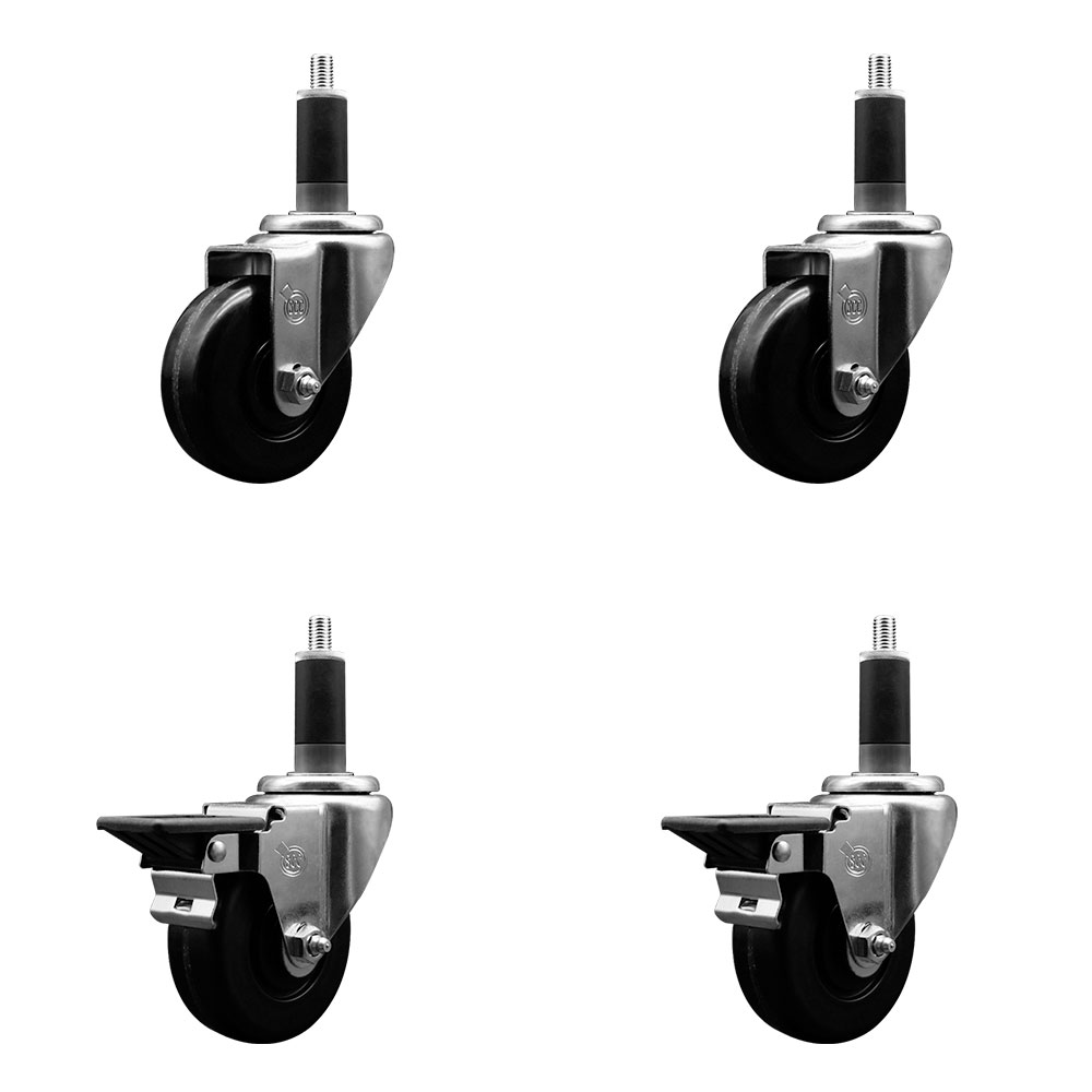 SCC-EX20S3514-PHR-2-PLB-2-118 Phenolic Swivel Expanding Stem Caster with Roller Bearings 3.5 x 1.25 in. Black Wheels & 1.13 in. Stems - Set of 4