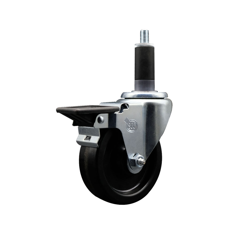 SCC-EX20S414-PHR-PLB-118 Phenolic Swivel Expanding Stem Caster with Roller Bearing 4 x 1.25 in. Black Wheel & 1.13 in. Stem & Posi Locking Brake