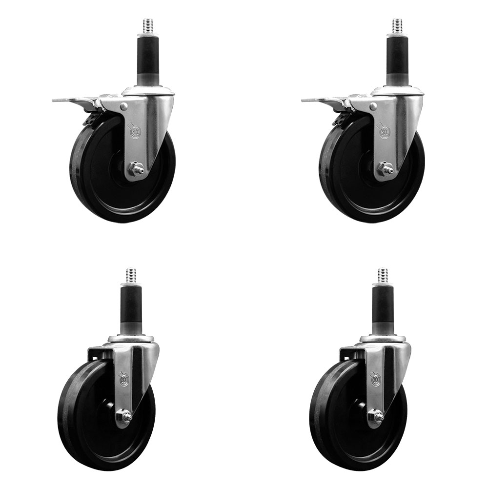 SCC-EXTTL20S514-PHR-2-S-2-118 Phenolic Swivel Expanding Stem Caster with Roller Bearings 5 x 1.25 in. Black Wheels & 1.13 in. Stems - Set of 4
