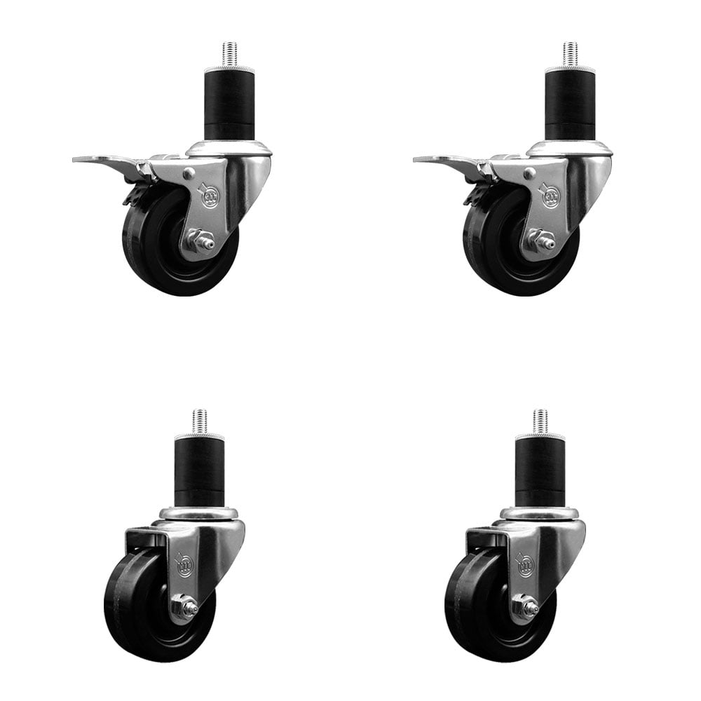 SCC-EXTTL20S314-PHR-2-S-2-134 Phenolic Swivel Expanding Stem Caster with Roller Bearings 3 x 1.25 in. Black Wheels & 1.75 in. Stems - Set of 4