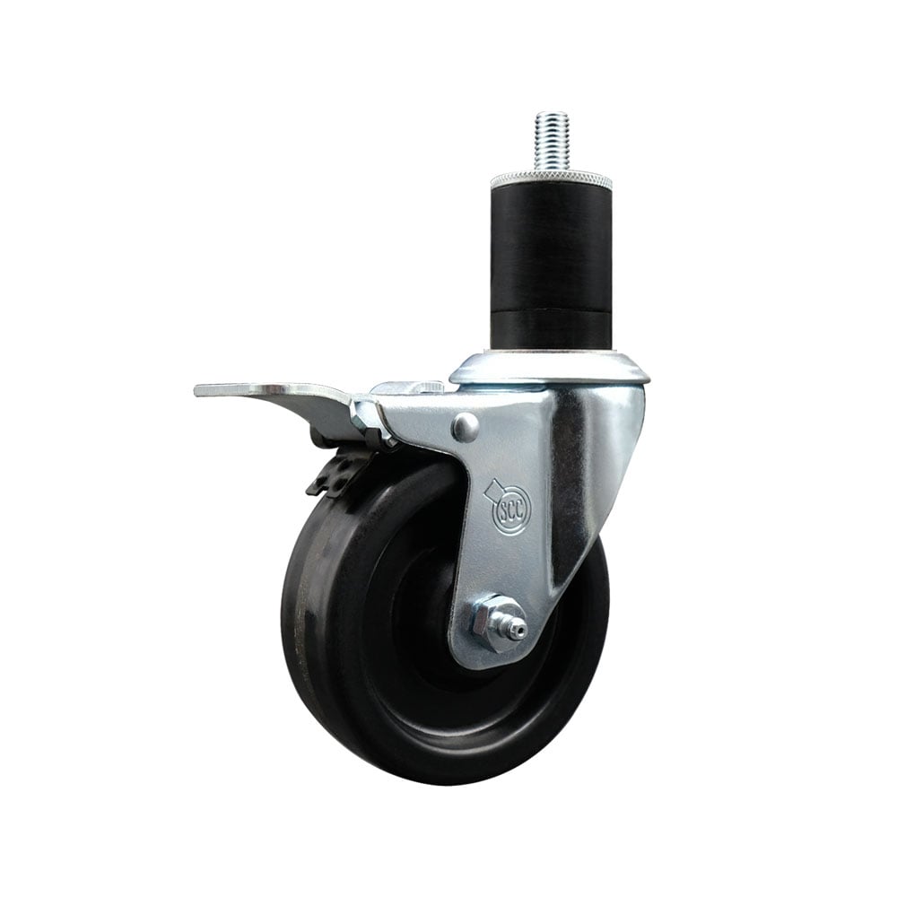 SCC-EXTTL20S414-PHR-134 Phenolic Swivel Expanding Stem Caster with Roller Bearing 4 x 1.25 in. Black Wheel & 1.75 in. Stem & Total Locking Brake