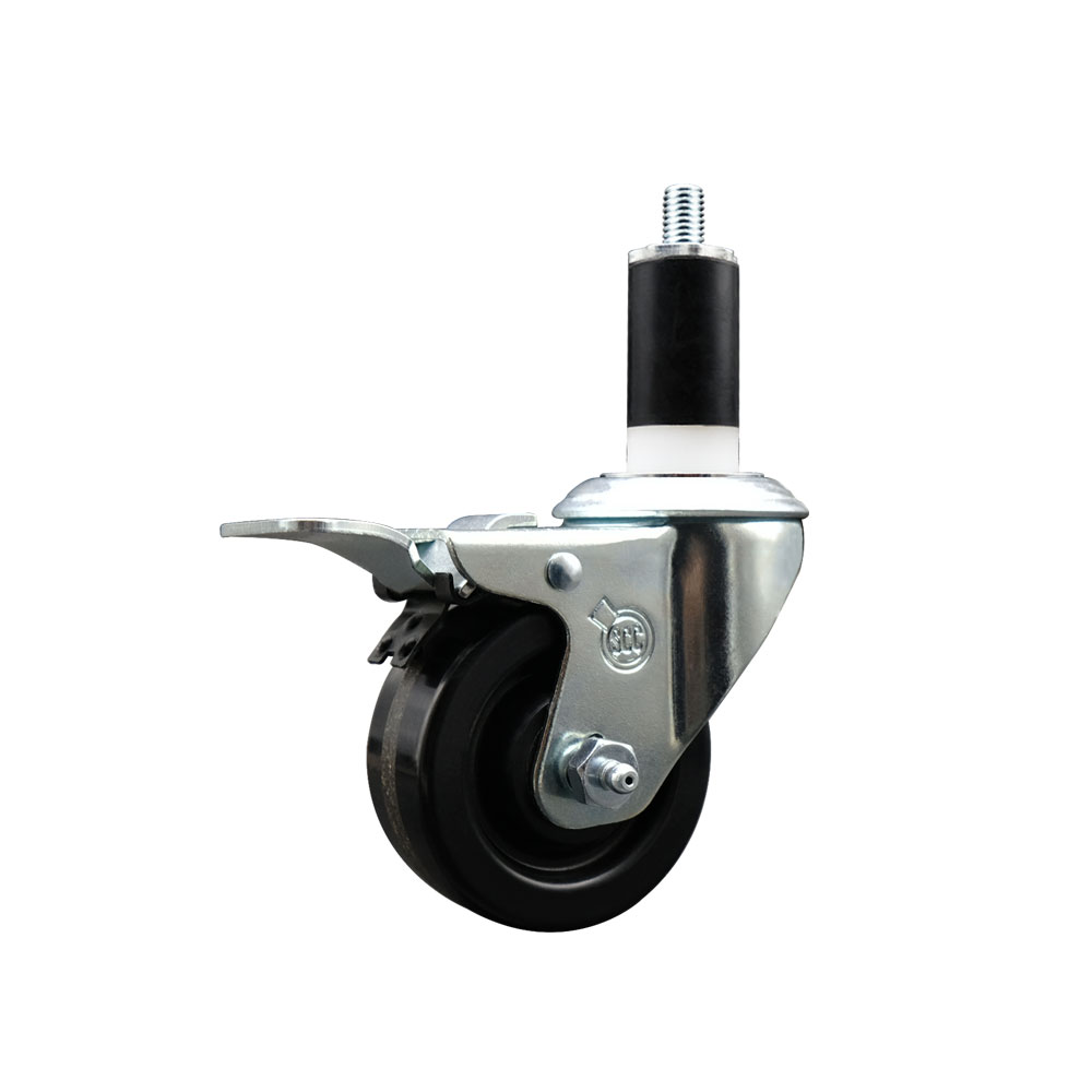 SCC-EXTTL20S314-PHR-138 Phenolic Swivel Expanding Stem Caster with Roller Bearing 3 x 1.25 in. Black Wheel & 1.38 in. Stem & Total Locking Brake