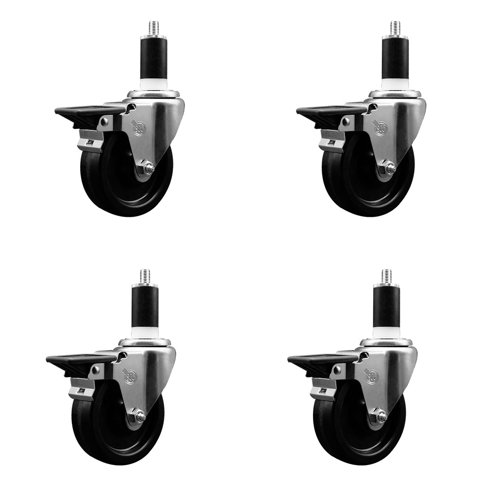 SCC-EX20S414-PHR-PLB-138-4 Phenolic Swivel Expanding Stem Caster with Roller Bearings 4 x 1.25 in. Black Wheels & 1.38 in. Stems - Set of 4
