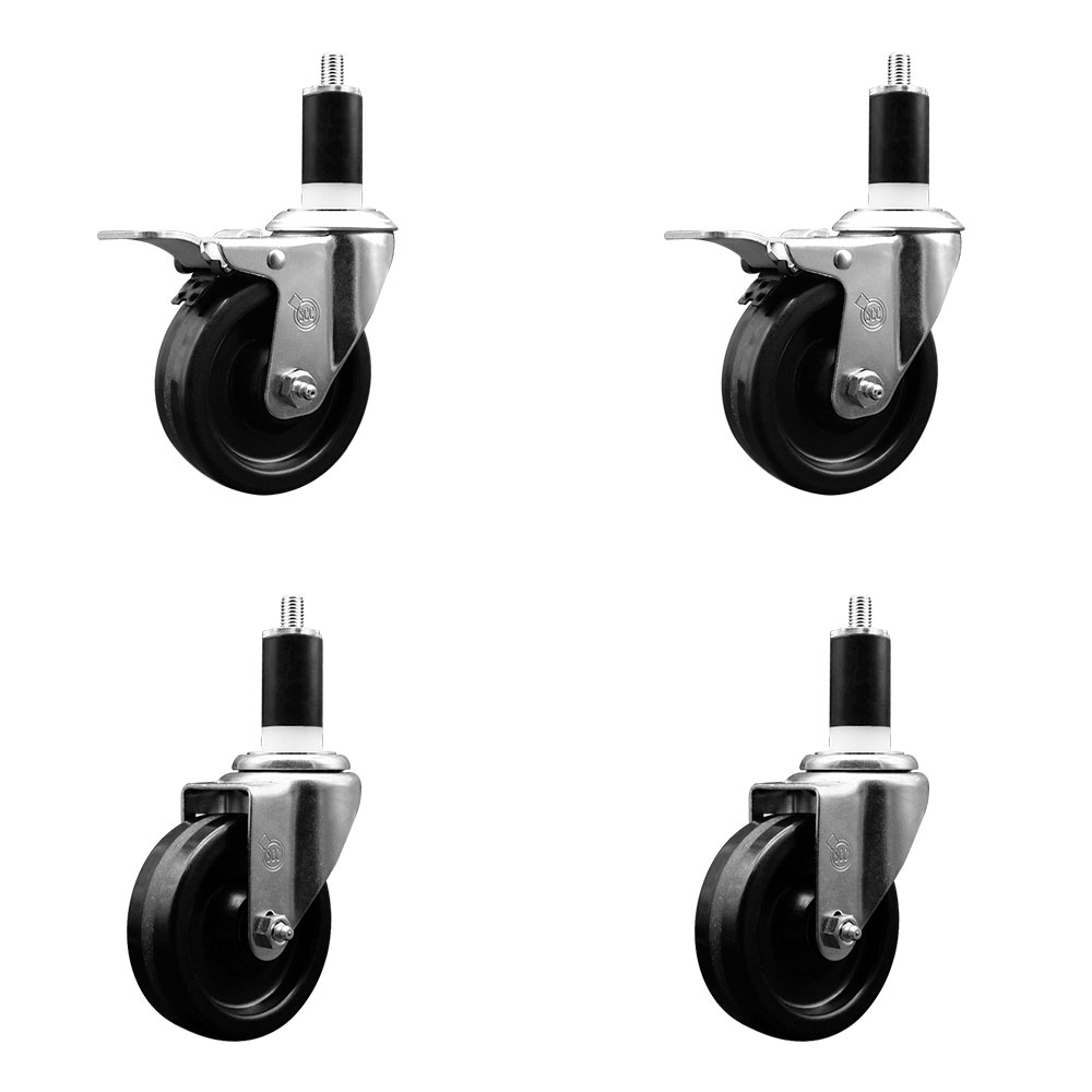SCC-EXTTL20S414-PHR-2-S-2-138 Phenolic Swivel Expanding Stem Caster with Roller Bearings 4 x 1.25 in. Black Wheels & 1.38 in. Stems - Set of 4
