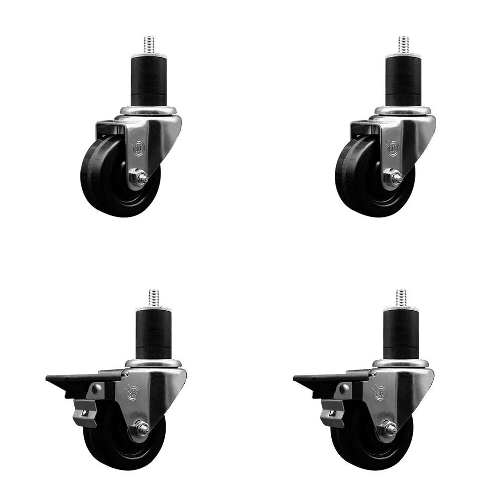 SCC-EX20S314-PHS-2-PLB-2-134 Phenolic Swivel Expanding Stem Caster with 3 in. Black Wheels & 1.75 in. Stems - Set of 4