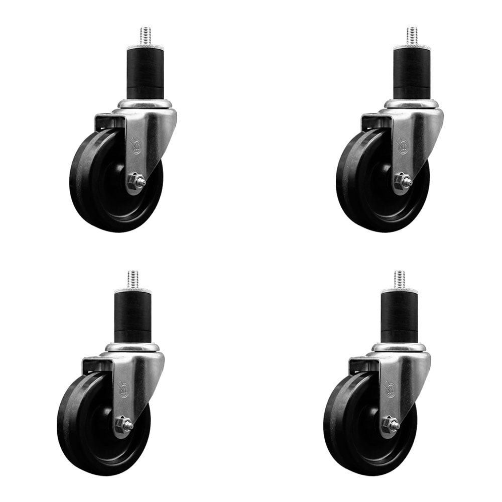 SCC-EX20S414-PHS-134-4 Phenolic Swivel Expanding Stem Caster with 4 in. Black Wheels & 1.75 in. Stems - Set of 4