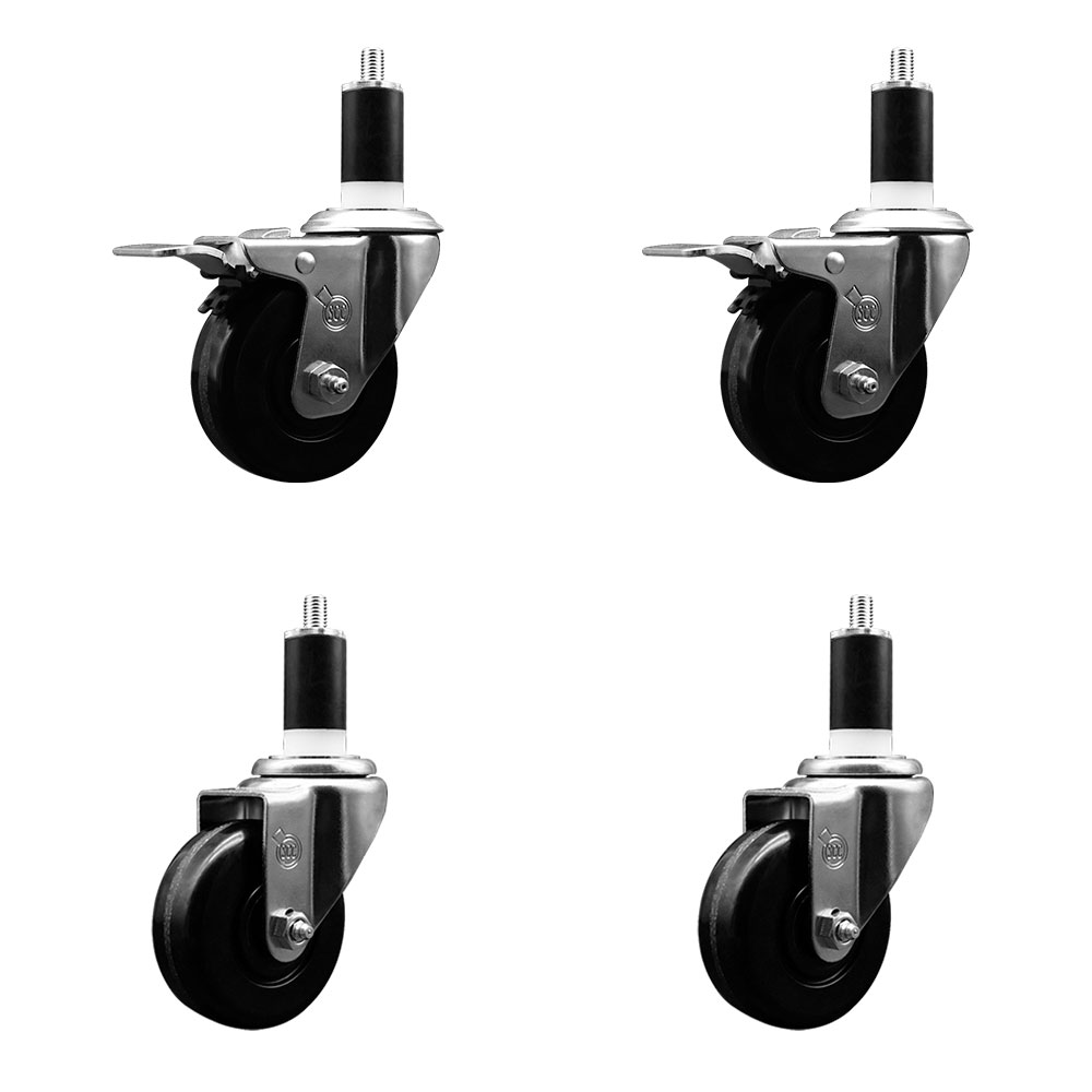 SCC-EXTTL20S3514-PHS-2-S-2-138 Phenolic Swivel Expanding Stem Caster with 3.5 in. Black Wheels & 1.38 in. Stems - Set of 4