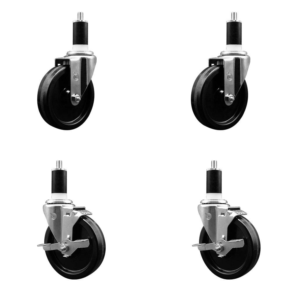 SCC-EX20S514-PHS-2-TLB-2-138 Phenolic Swivel Expanding Stem Caster with 5 in. Black Wheels & 1.38 in. Stems - Set of 4