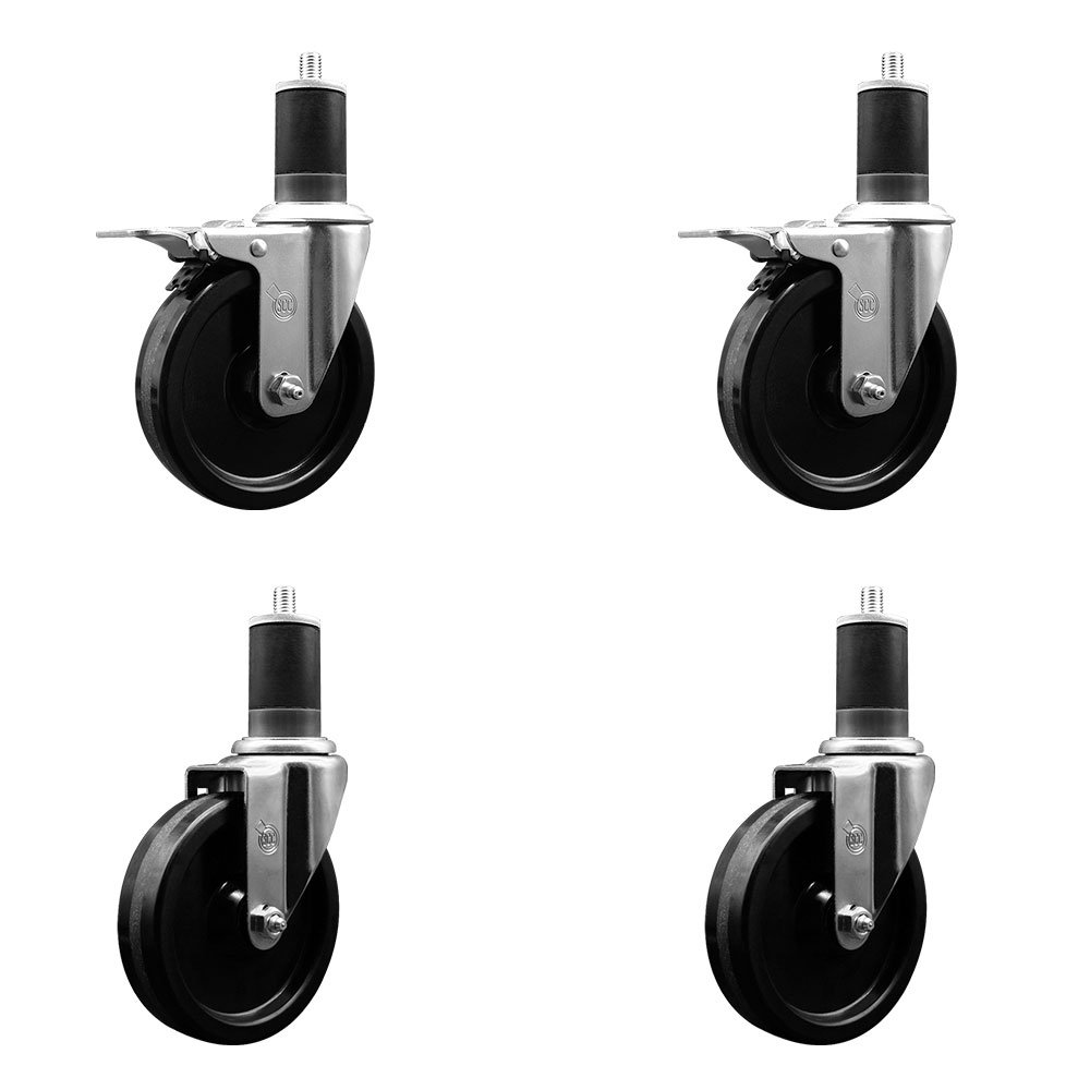 SCC-EXTTL20S514-PHS-2-S-2-158 Phenolic Swivel Expanding Stem Caster with 5 in. Black Wheels & 1.63 in. Stems - Set of 4