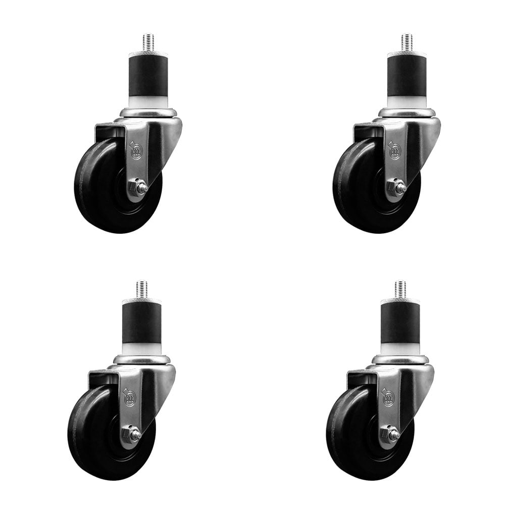 SCC-EX20S3514-PHS-178-4 Phenolic Swivel Expanding Stem Caster with 3.5 in. Black Wheels & 1.87 in. Stems - Set of 4