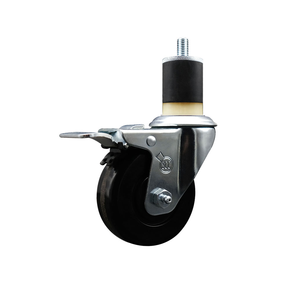 SCC-EXTTL20S3514-PHR-178 Phenolic Swivel Expanding Stem Caster with Roller Bearing 3.5 x 1.25 in. Black Wheel & 1.87 in. Stem & Total Locking Brake