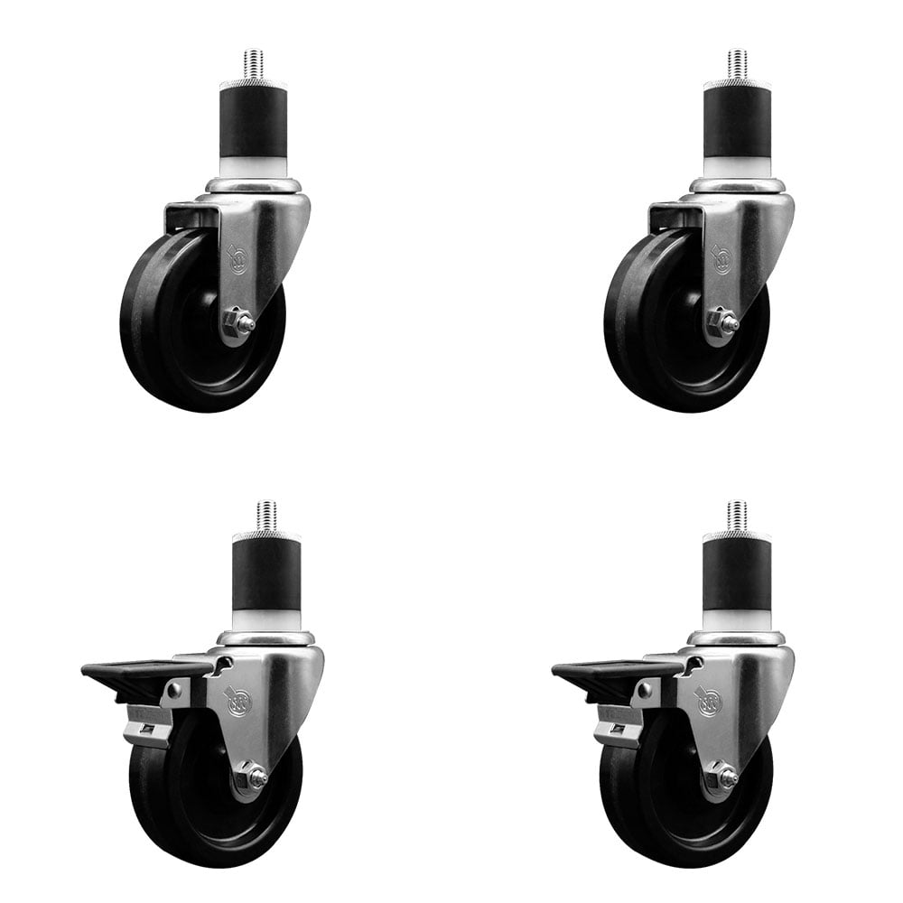 SCC-EX20S414-PHR-2-PLB-2-178 Phenolic Swivel Expanding Stem Caster with Roller Bearings 4 x 1.25 in. Black Wheels & 1.87 in. Stems - Set of 4