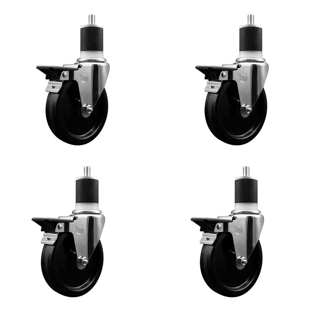 SCC-EX20S514-PHR-PLB-178-4 Phenolic Swivel Expanding Stem Caster with Roller Bearings 5 x 1.25 in. Black Wheels & 1.87 in. Stems - Set of 4