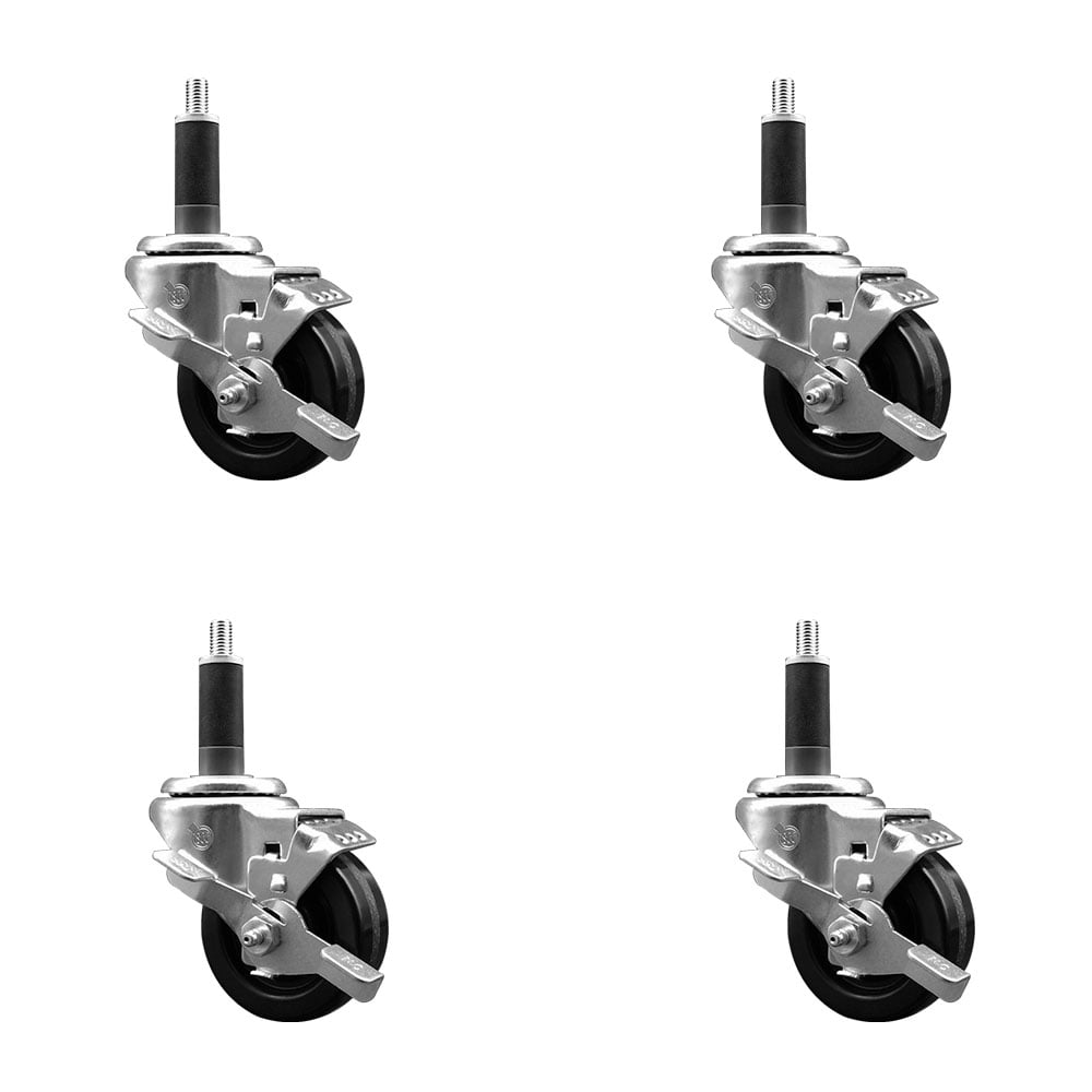 SCC-EX20S314-PHR-TLB-1-4 Phenolic Swivel Expanding Stem Caster with Roller Bearings 3 x 1.25 in. Black Wheels & 1 in. Stems - Set of 4