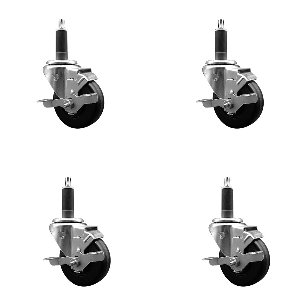 SCC-EX20S3514-PHR-TLB-1-4 Phenolic Swivel Expanding Stem Caster with Roller Bearings 3.5 x 1.25 in. Black Wheels & 1 in. Stems - Set of 4