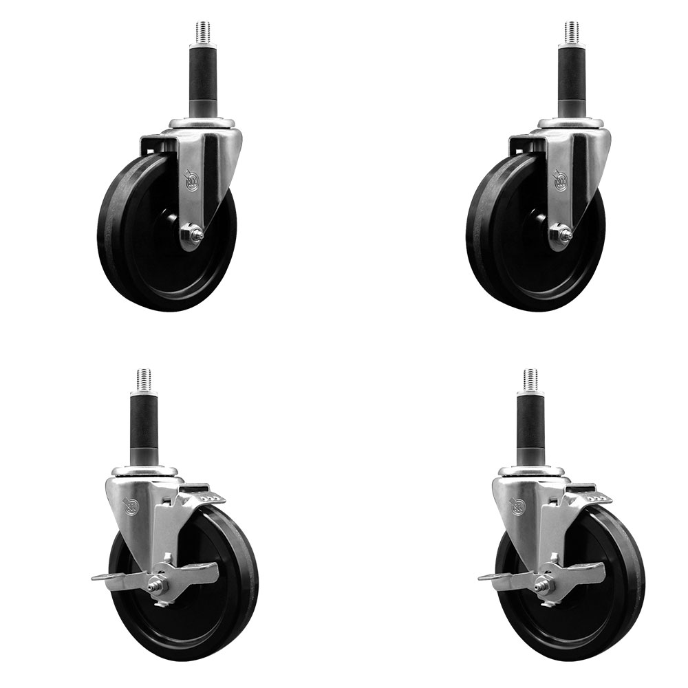 SCC-EX20S514-PHR-2-TLB-2-1 Phenolic Swivel Expanding Stem Caster with Roller Bearings 5 x 1.25 in. Black Wheels & 1 in. Stems - Set of 4