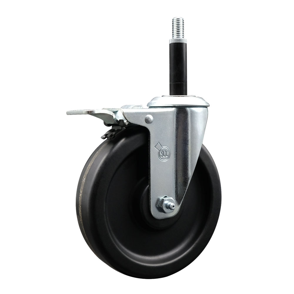 SCC-EXTTL20S615-PHR-34 Phenolic Swivel Expanding Stem Caster with Roller Bearing 6 x 1.5 in. Black Wheel & 0.75 in. Stem & Total Locking Brake