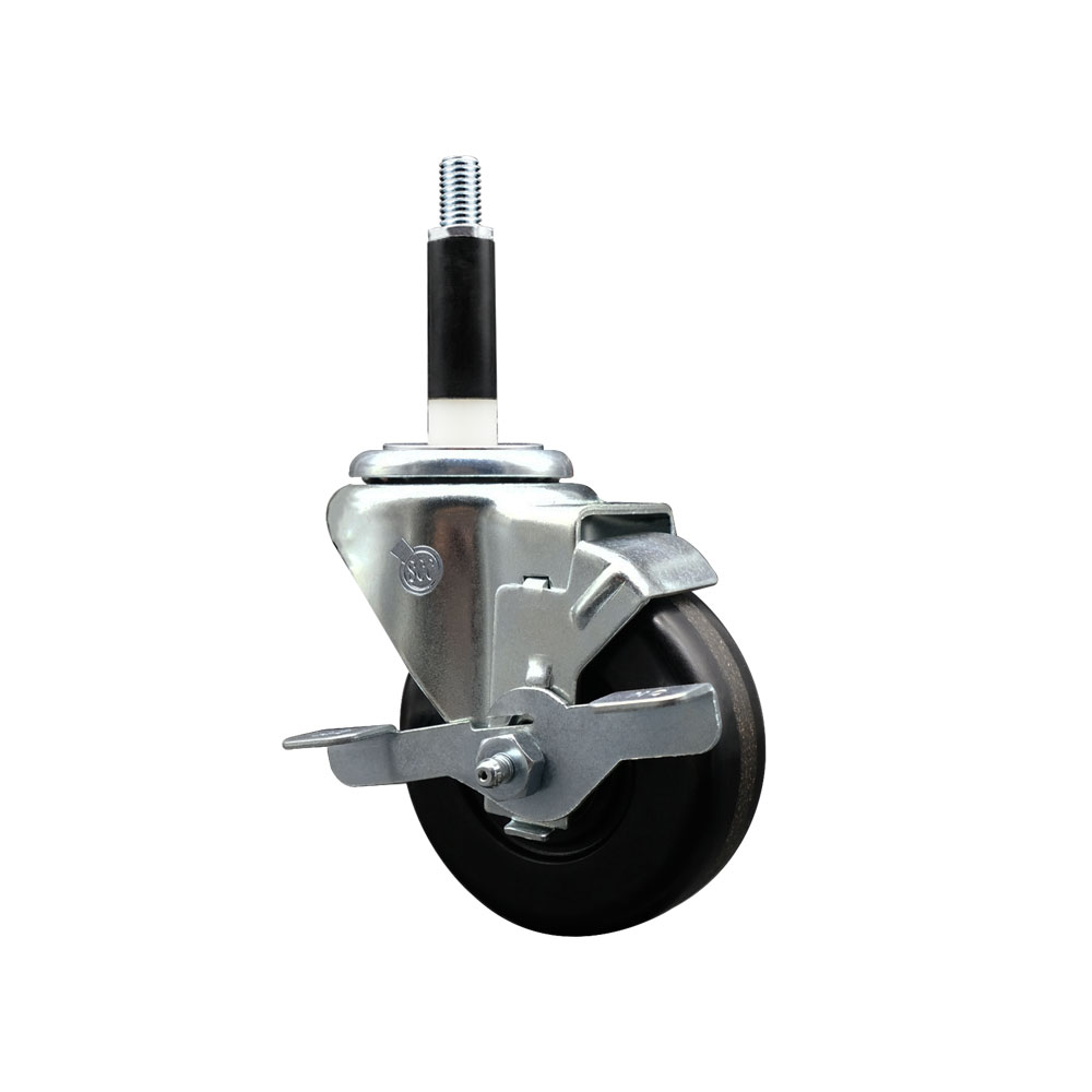 SCC-EX20S3514-PHR-TLB-78 Phenolic Swivel Expanding Stem Caster with Roller Bearing 3.5 x 1.25 in. Black Wheel & 0.87 in. Stem & Top Locking Brake