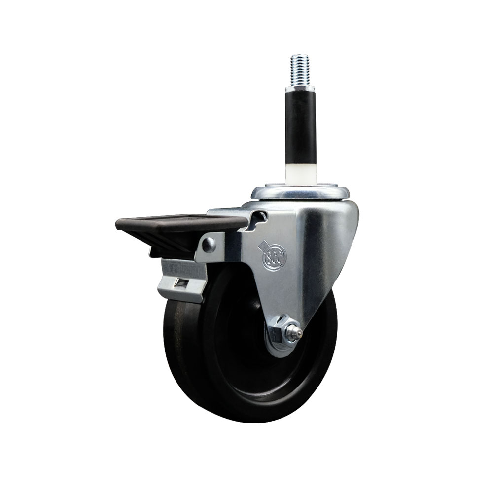 SCC-EX20S414-PHR-PLB-78 Phenolic Swivel Expanding Stem Caster with Roller Bearing 4 x 1.25 in. Black Wheel & 0.87 in. Stem & Posi Locking Brake