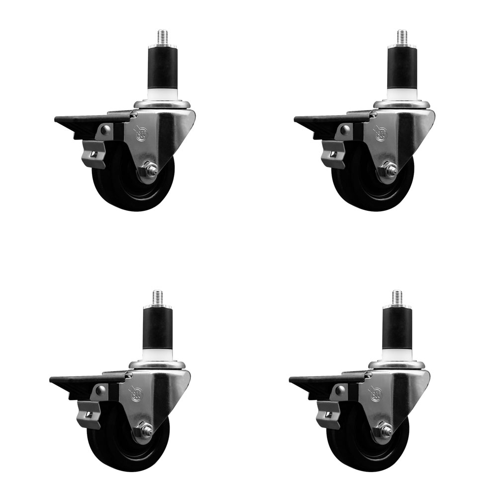 SCC-EX20S314-PHS-PLB-112-4 Phenolic Swivel Expanding Stem Caster with 3 in. Black Wheels & 1.5 in. Stems - Set of 4