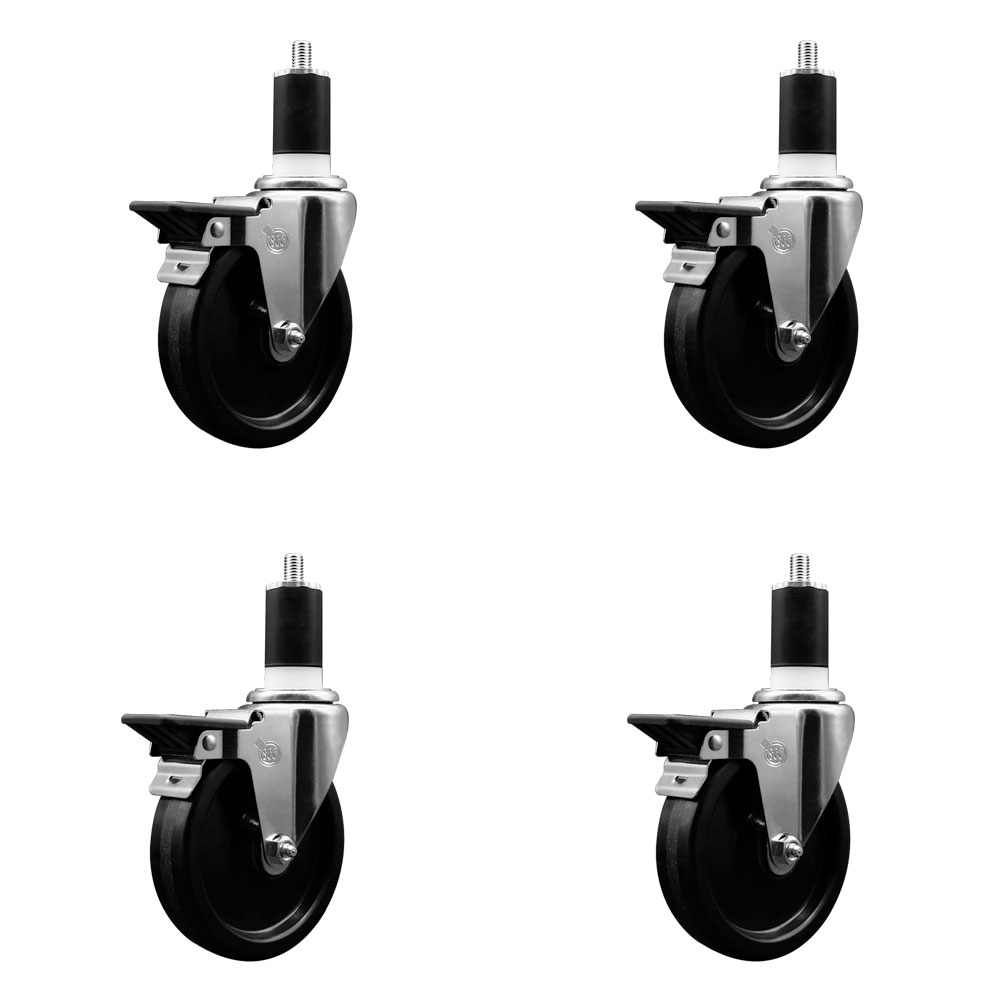 SCC-EX20S514-PHS-PLB-112-4 Phenolic Swivel Expanding Stem Caster with 5 in. Black Wheels & 1.5 in. Stems - Set of 4
