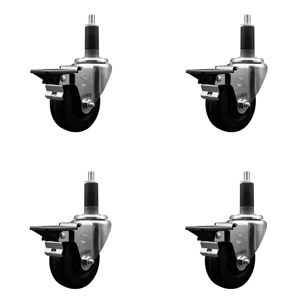 SCC-EX20S3514-PHS-PLB-118-4 Phenolic Swivel Expanding Stem Caster with 3.5 in. Black Wheels & 1.13 in. Stems - Set of 4