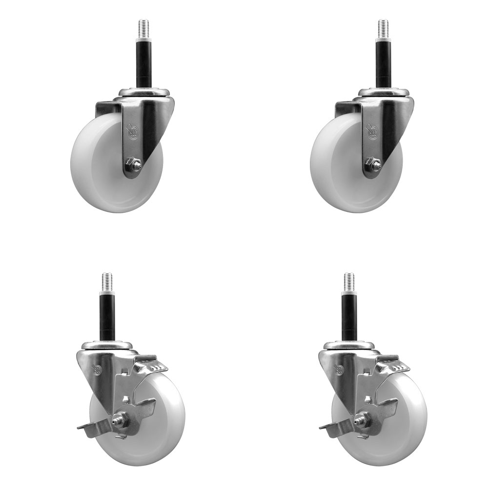 SCC-SSEX20S414-NYS-2-TLB-2-34 Stainless Steel Nylon Swivel Expanding Stem Caster with 4 in. White Wheels & 0.75 in. Stems - Set of 4